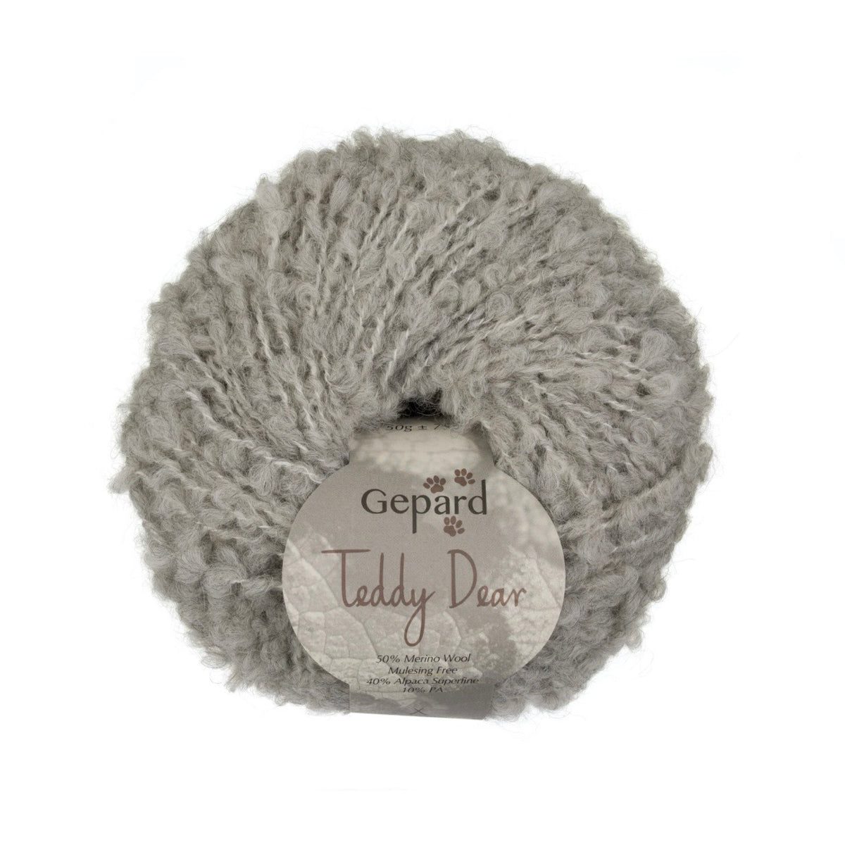 Gepard Teddy Dear, ovillo de alpaca y merino, color gris