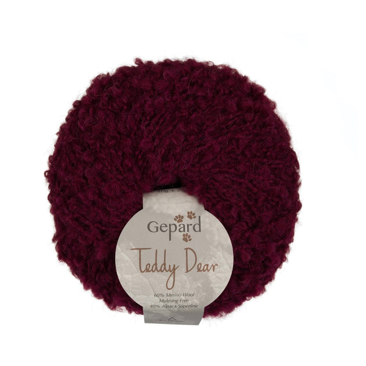 Gepard Teddy Dear, ovillo de alpaca y merino, color burdeos