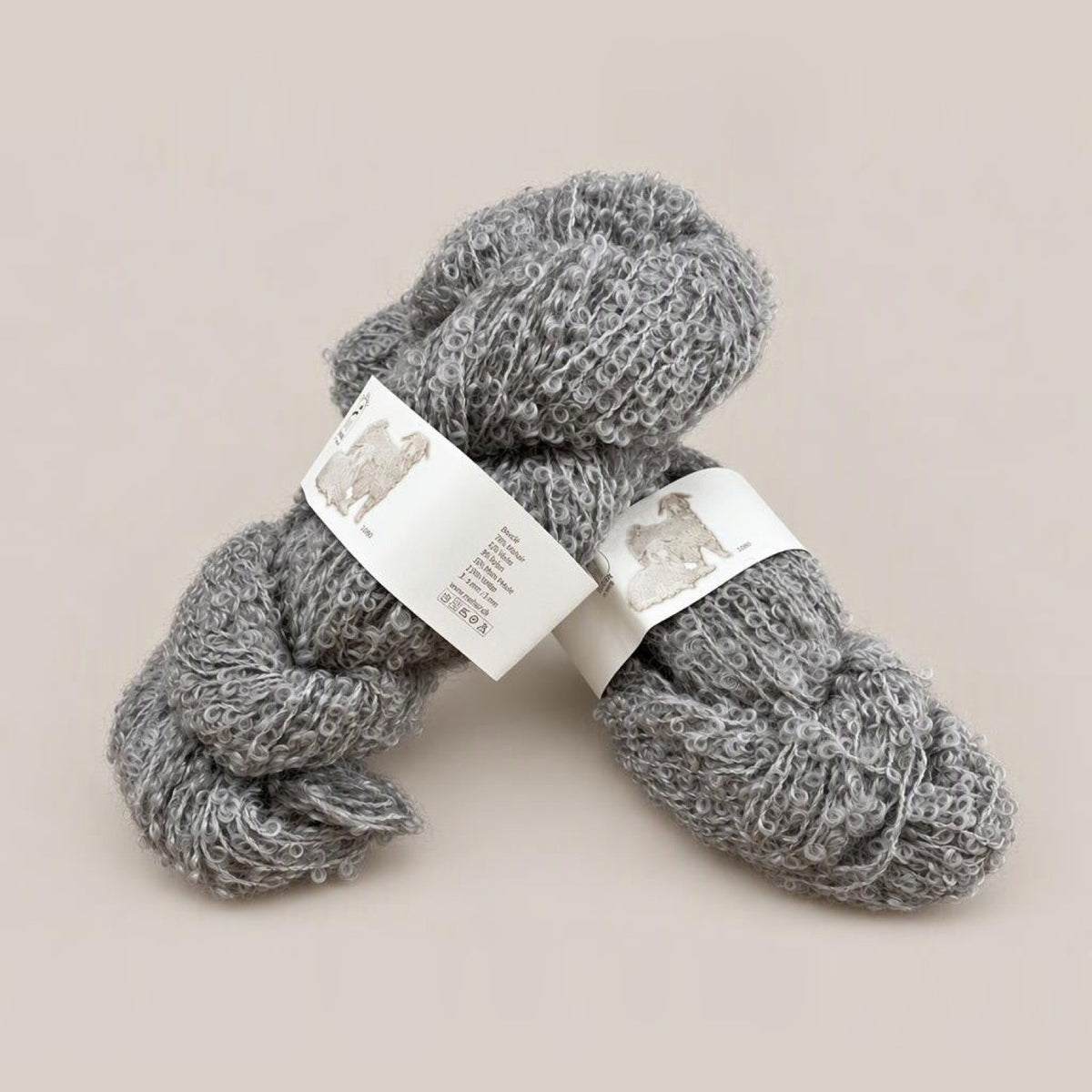 Mohair by Canard Bouclé, mohair, merino and nylon skein, grey shade