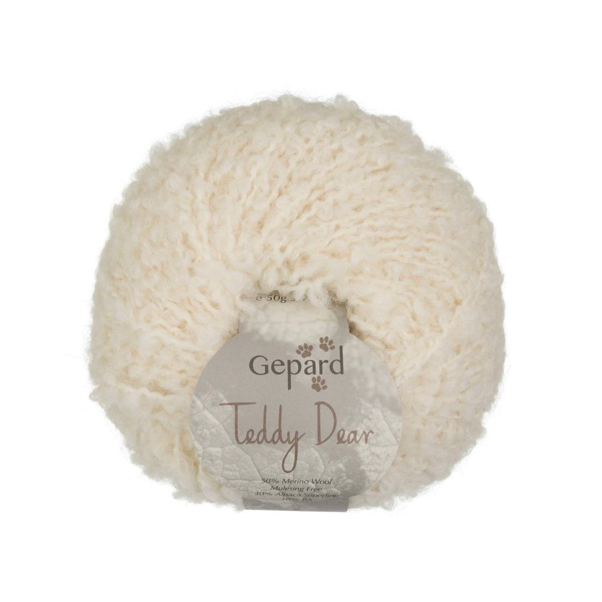 Gepard Teddy Dear, superfine alpaca and merino ball, off-white shade