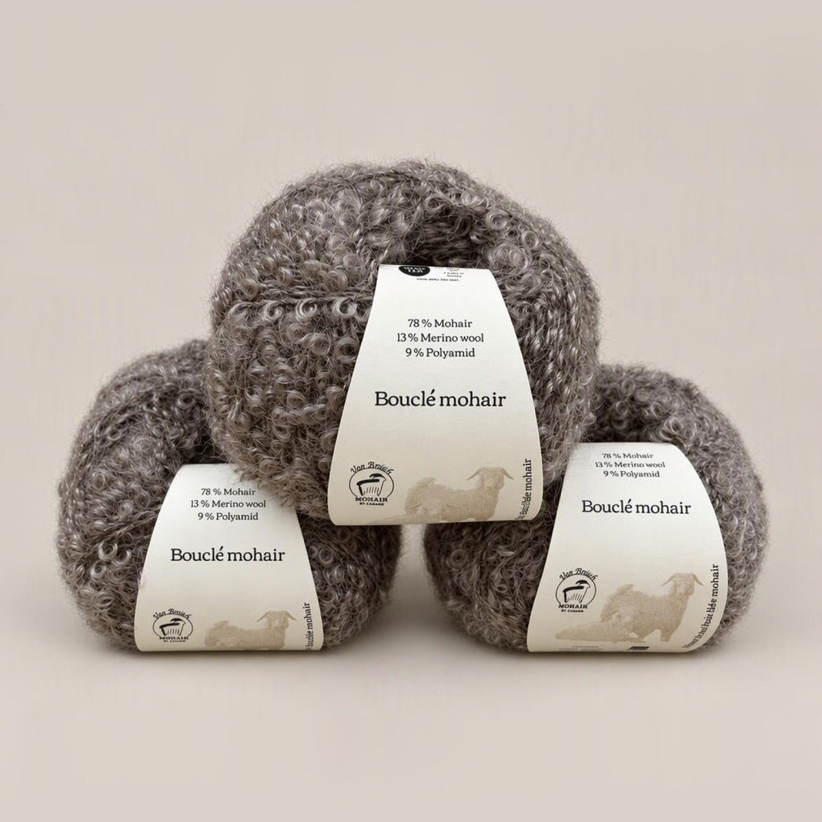 Mohair by Canard Bouclé, mohair, merino and nylon skein, taupe shade