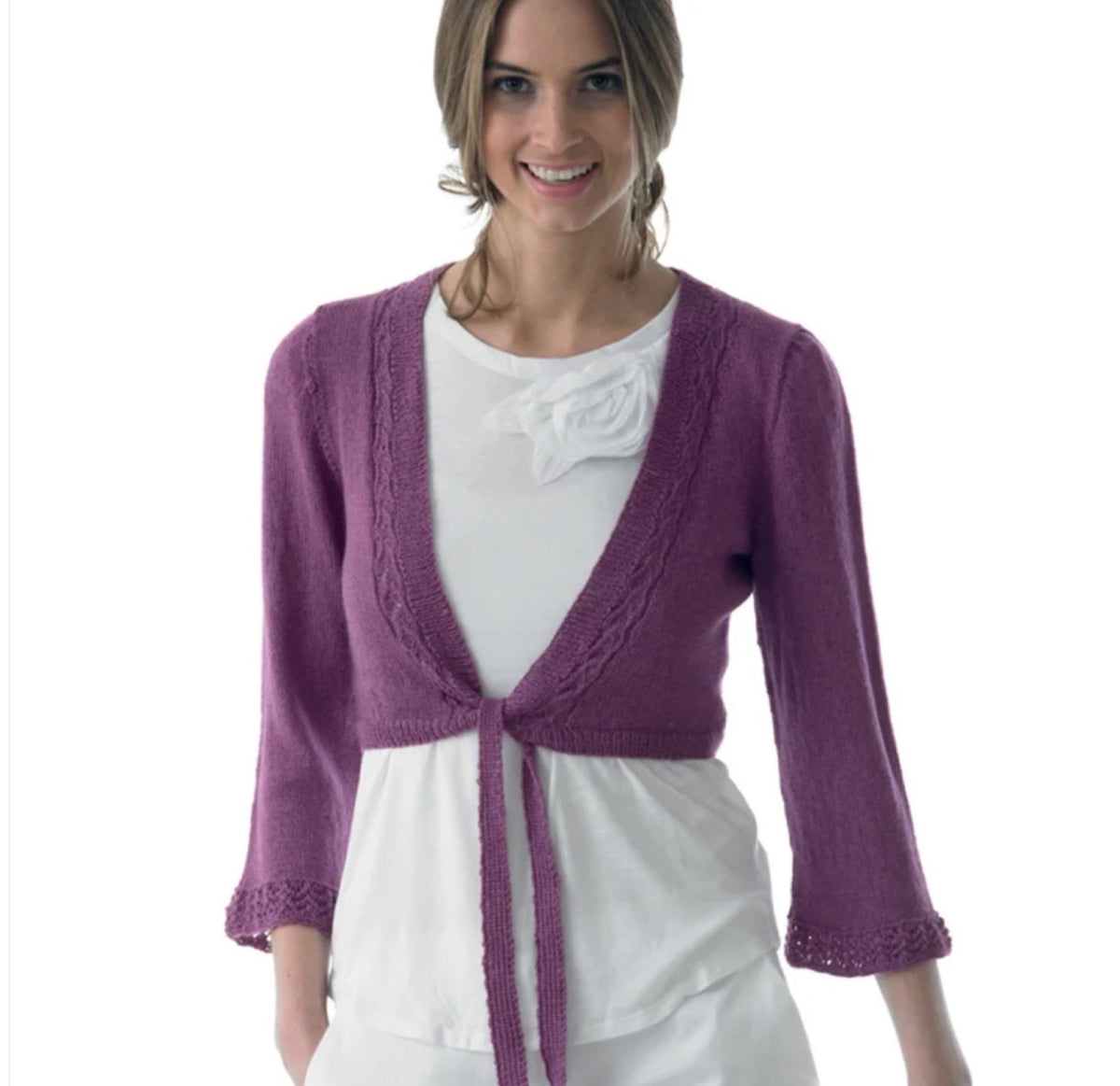 Mauve knitted bolero with picot edging